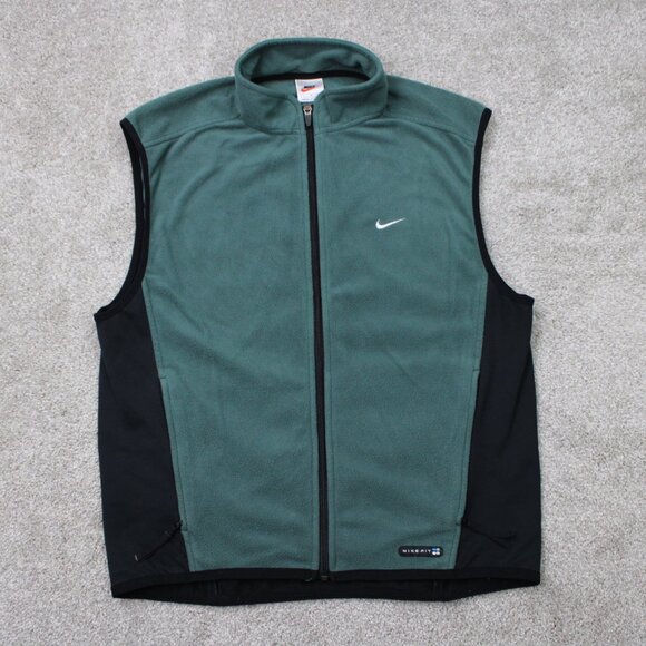 VTG Nike Vest Mens Large Green Fleece Full Zip Polyester Y2K Stretch Sides F8LDR - Picture 1 of 14